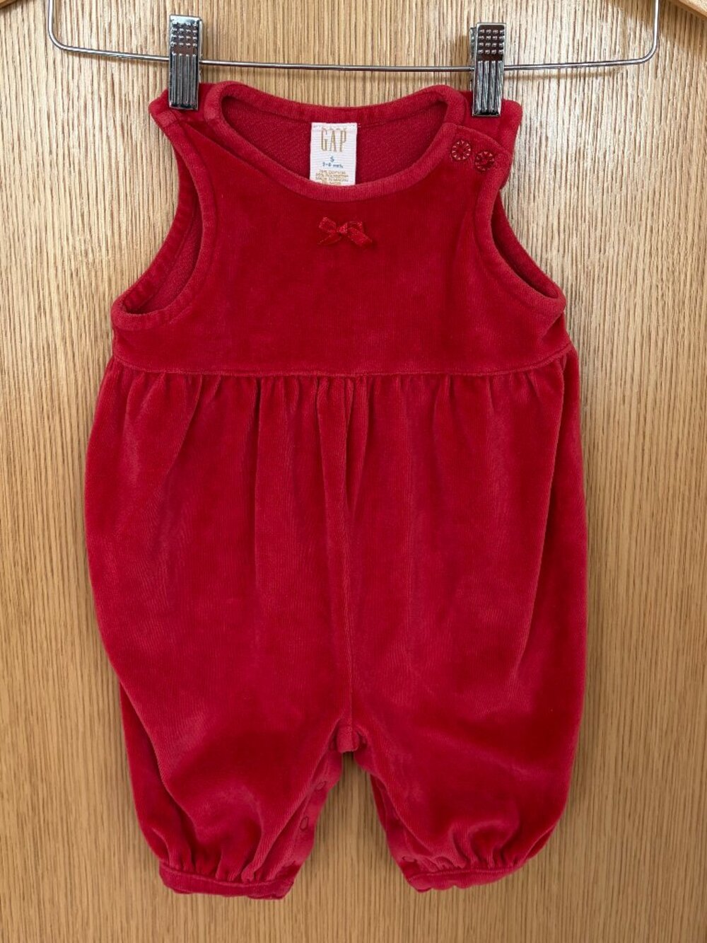 Late 90s Vintage Baby Gap Red Velour Overalls, Size 3-6 Months